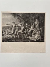 Engraving Bacchic festival celebration in honor of Bacchus the Roman god of wine