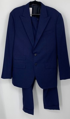 Thom Sweeney Mens Navy Blue Wool Peak Lapel Double Button Suit sz 54 7R