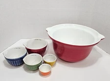 Pre Owned Lot Of Cook's Tools Heavy Ceramic Dishes Batter Bowl & Measuring Cups