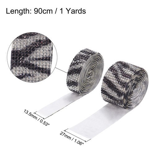 2 Rotolo 1 Iarde 13.5/27mm Cristallo Strass Diamante Nastro Bianco+nero - Foto 2 di 5