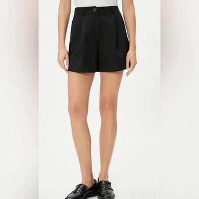 KOTON Women s Wide Leg High Rise Pleated Mini Shorts Black Size 2 Dress