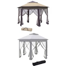 Outsunny Double Roof Hexagon Patio Gazebo Outdoor Instant Shelter with Netting