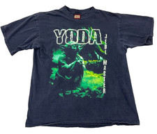 Vintage Star Wars Shirt Men Medium Black Yoda Jedi Master Faded Y2K Movie Promo