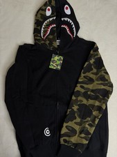 A Bathing Ape Shark Camouflage Full Zip Fleece Hoodie Black Green Men's