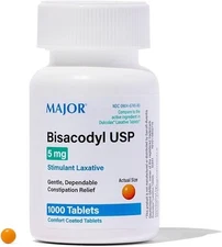 Major Bisacodyl 5 mg 1000 Coated Tablets Stimulant Laxative 10/2027 FREE SHIP!