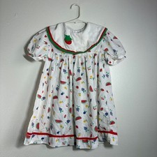 Vintage Youth Girls Size 4-5 Fruit Dress Top Smock A-Line Handmade Sunday Best