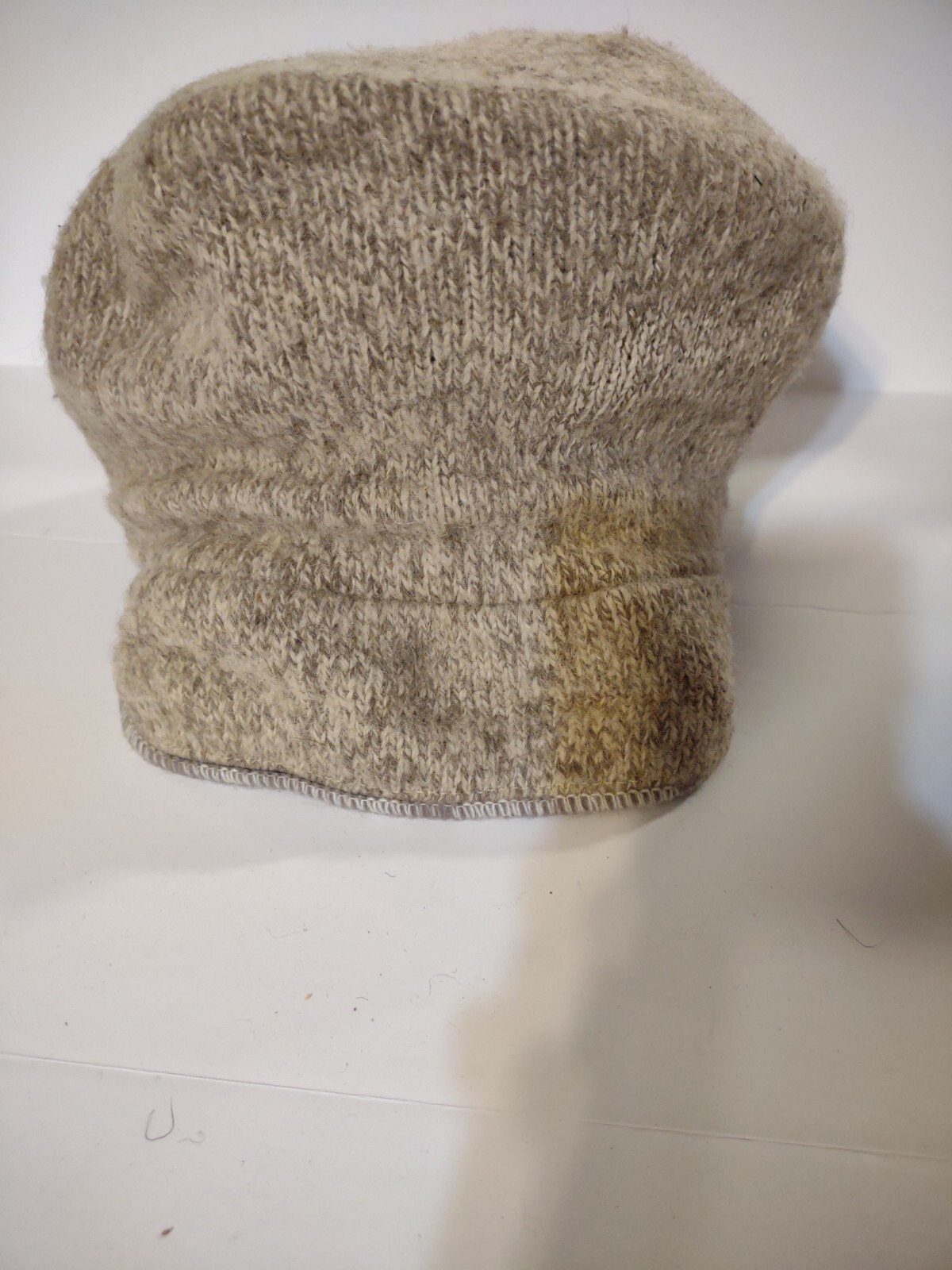 LL BEAN Hat NEWSBOY BERET Wool Blend Oatmeal Knit Cabbie Cap Vintage
