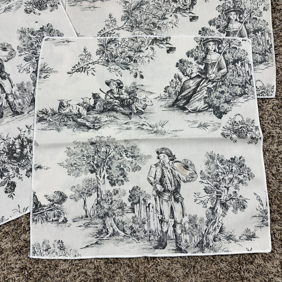 4 servilletas de tela de baño blancas y negras Country Life tela cuadrada de 17"" Foto 3 de 4