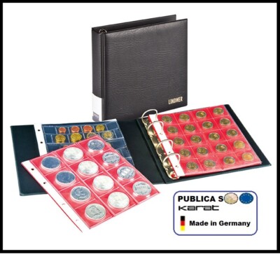 LINDNER-S3520M-PUBLICA-S-Münzalbum-SCHWARZ-5-Münzhüllen-Mix-+-rote-ZWL