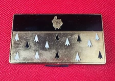 Vtg Yardley Compact Double Vanity Mirrored Powder Rouge Box Black White Gold