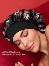 Betty Boop Double-Layer Women's Hair Cap Wide Elastic Satin Polka Dot Sleep Cap