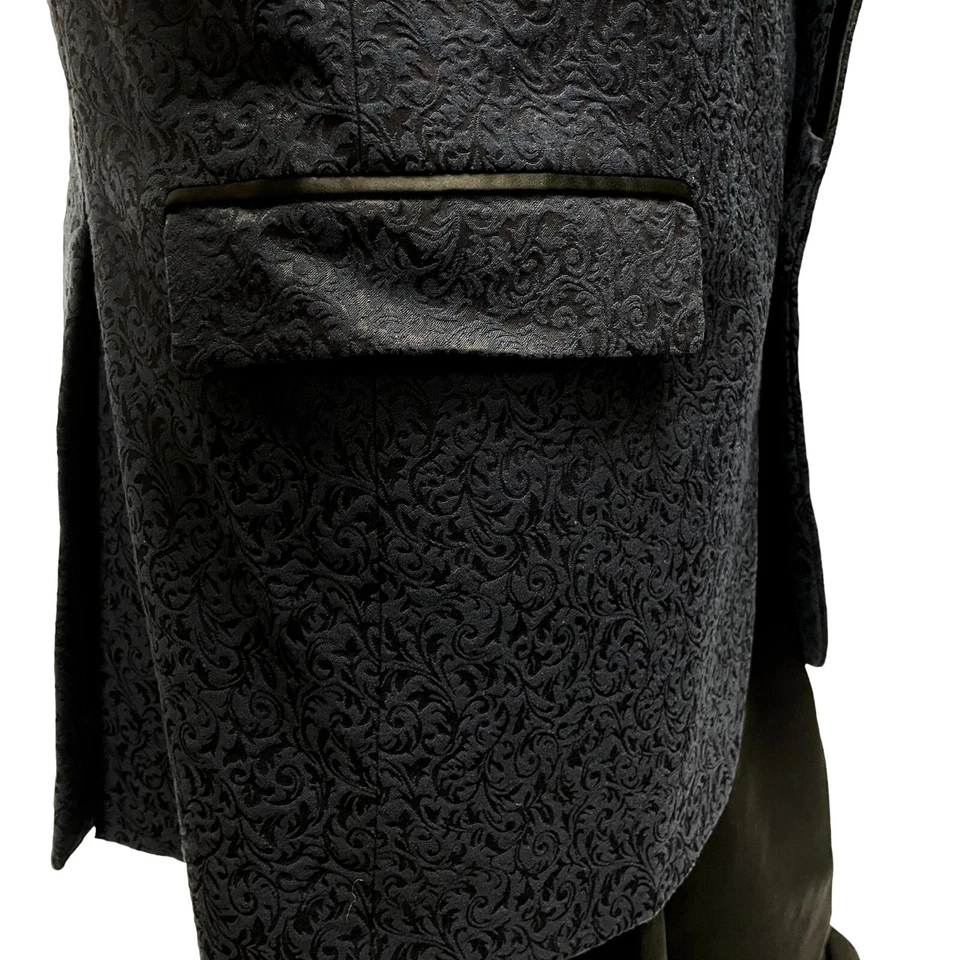 Zara Man BLUE Textured BROCADE Sport Coat Tux SATIN TRIM Formal Tuxedo Blazer 38 - Image 4 of 4