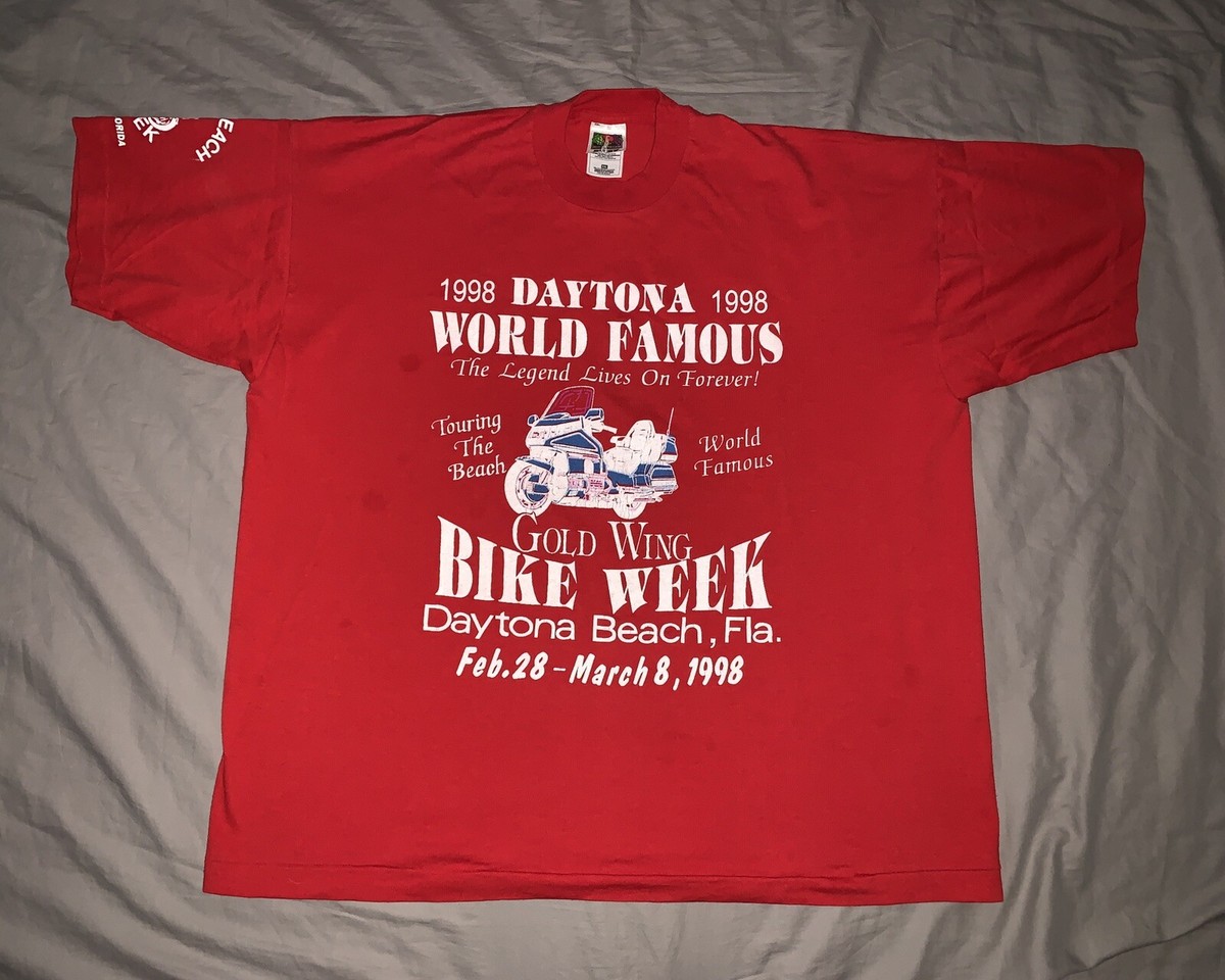 1998 GOLD WING BIKE WEEK World Famous Daytona Beach Fla red T shirt Men 2XL