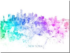New York City Skyline USA watercolor Abstract Canvas Art Print 24"X18"