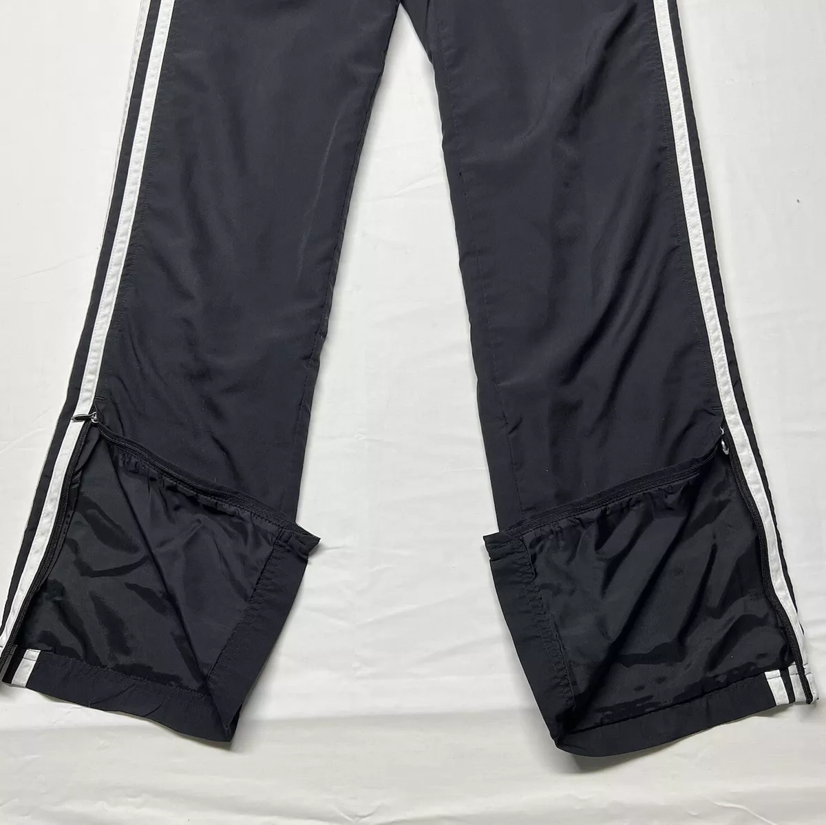 Adidas Track Pants XS Black Activewear Lined Polyester Zip Ankle