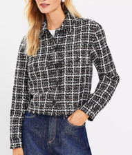 ANN TAYLOR LOFT BLACK SHIMMER TWEED CROPPED SHIRT JACKET SZ SMALL S
