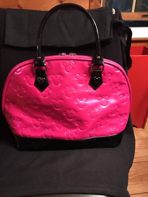 Loungefly Disney Minnie Loves Mickey Embossed Handbag Bowling Bag w/wallet NEW Disney Loungefly Small Pink Minnie Loves Mickey Embossed  main image 2