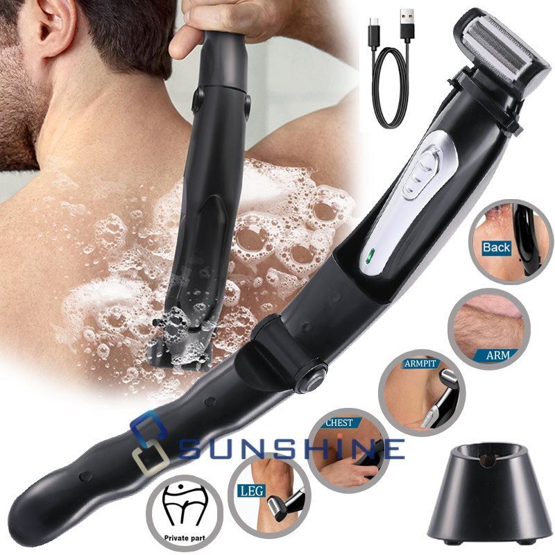 Men Electric Back Shaver Removable Handle USB Charging Base Back Hair Removal