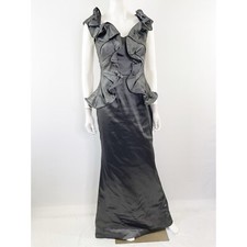 Kay Unger Gunmetal Gray Maxi Dress Size 4 Ruffle Collar Evening Gown