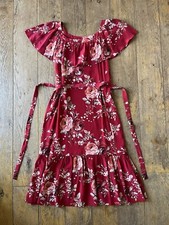 LAURA ASHLEY 100% SILK midi length red floral...