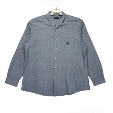 CHAPS Shirt Men Sz XXL Long Sleeve Button Up Pocket Embroidered Logo Casual Blue