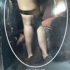 Seven Til Midnight Hosiery Fishnet Thigh High with Lace Top Black One Size Queen