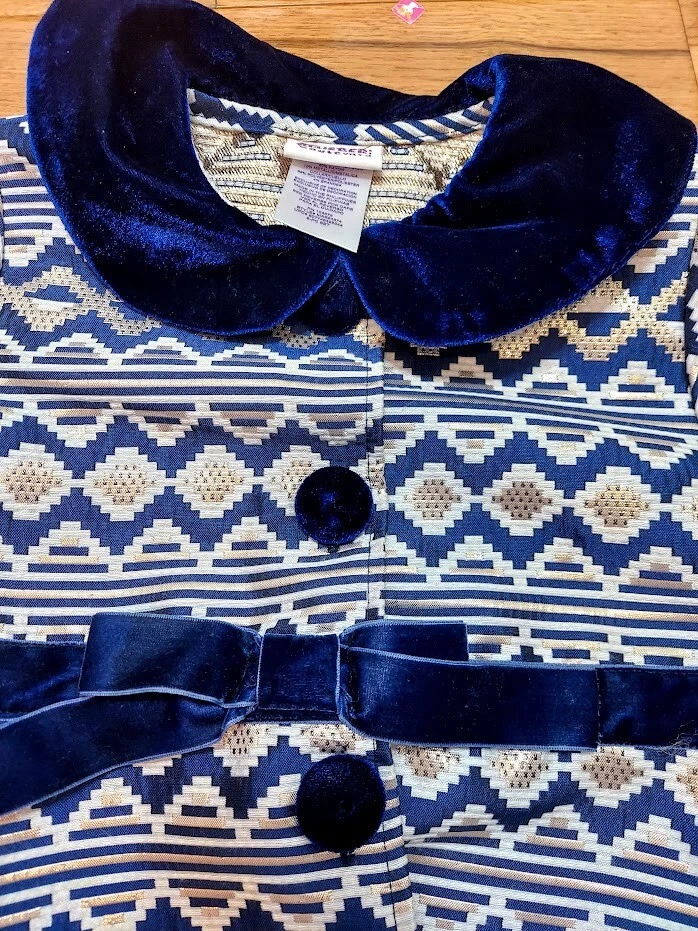 Chaqueta Blueberi Boulevard Brocado Azul Dorado Metálico Azul Terciopelo Acentos Niñas 6 Foto 4 de 4