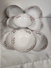 Home Essentials GIBSON Tartan Ribbon Soup Cereal Bowls 6.25" Set of 8 Gold Rim