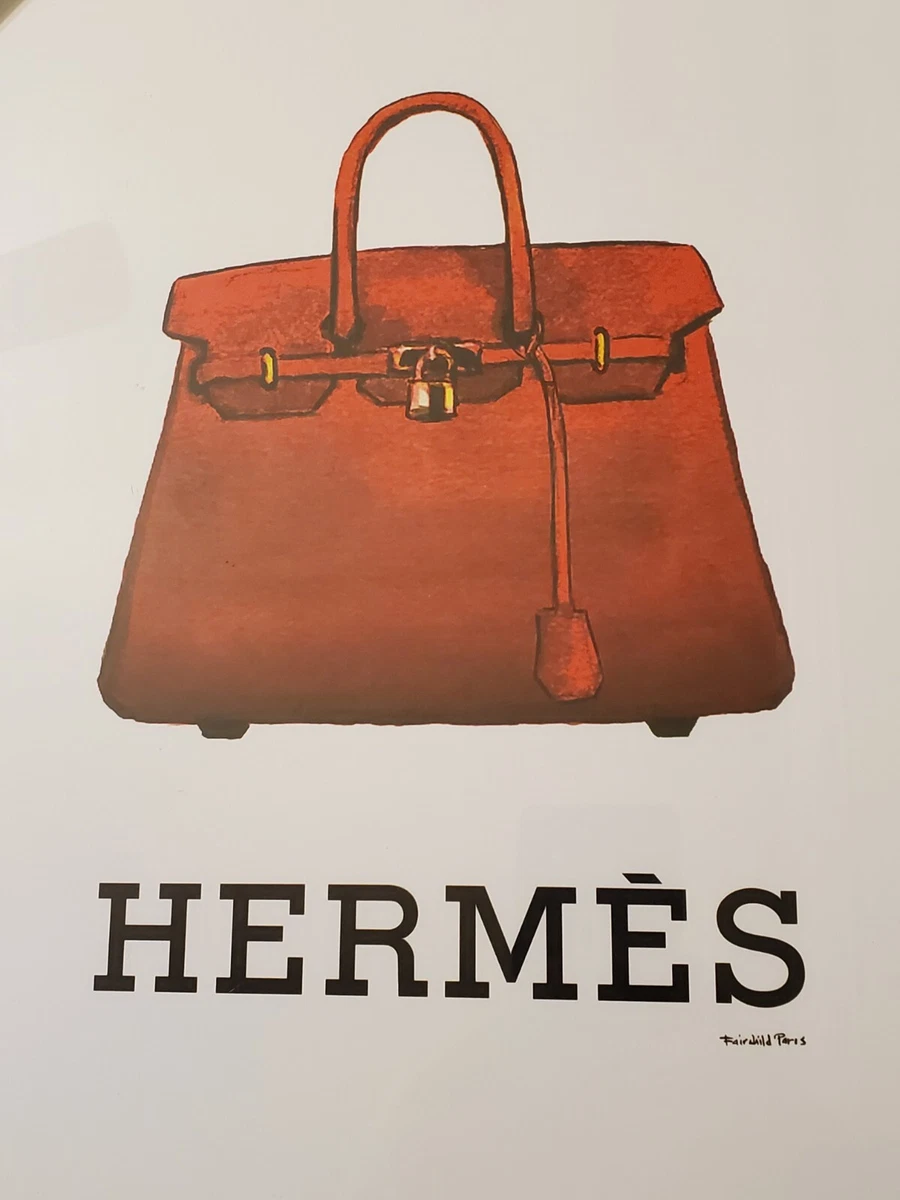 Hermes Fairchild Paris Framed Picture Birkin Kelly Red Purse Bag Frame Rare  NEW