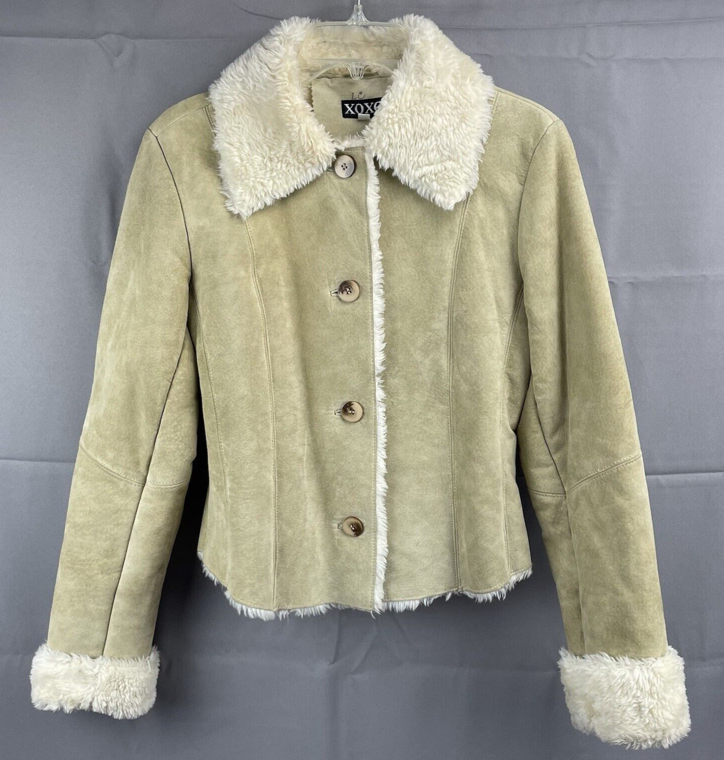 XOXO Suede Leather Jacket Faux Fur Collar Cuffs & Lin… Gem