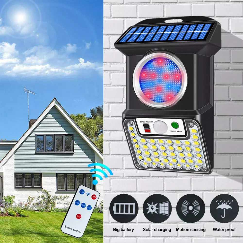 Solar Alarm Light Wireless Motion Sensor Detector Strobe Lamp Home