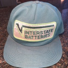 Vintage Interstate Batteries Hat Green Snap Back Foam Cap 80s Patch USA MADE