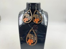Wood Fall Leaves Dangle Earrings Necklace Set DD01B10029