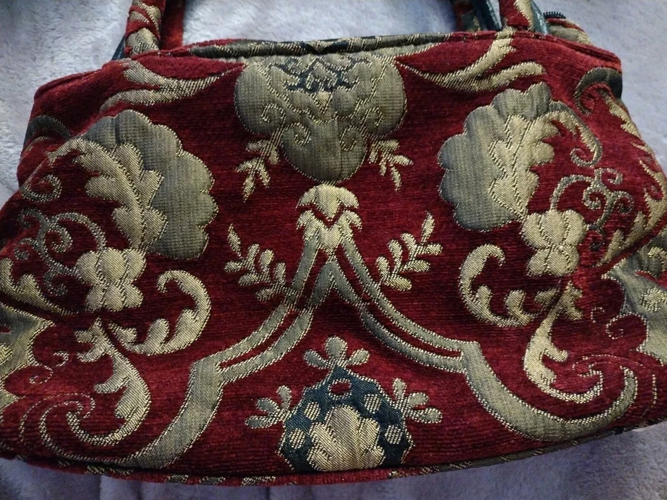 Bolso de Mano Raviani of Garland, TX Borgoña y Tapiz Dorado POSITIVAMENTE PRECIOSO NUEVO SIN ETIQUETAS Foto 4 de 4