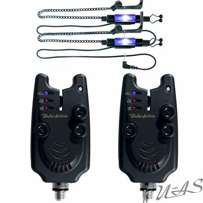 Spar Set 2x Delta Fishing Bissanzeiger Ton Vol. Sens. Nachtl. Klinke & 2 Hänger