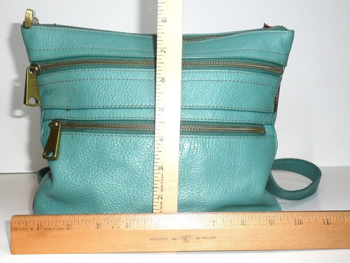Fossil Crossbody 3 Zipper Handbag Purse Bag Teal Green Travel Organizer READ - Picture 2 of 14
