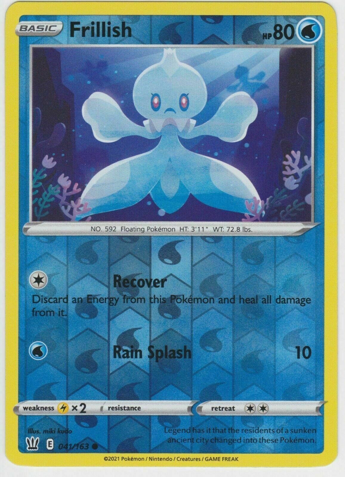 Frillish Reverse Holo Pokemon TCG Card 041/163