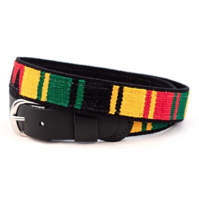 A Tail We Could Wag Cotton &Leather Belt - Classic Belt with Brass Buckle, Rasta