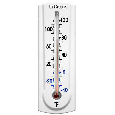 204-107 La Crosse 6.5'' Indoor/Outdoor Thermometer with Key Hider on Back - White