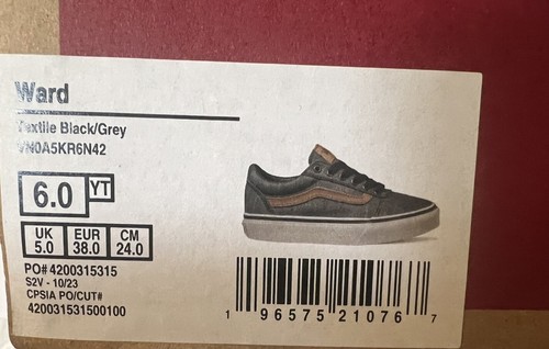 Vans Ward Black/Grey Textile Boy's Skate Shoes - Assorted Size 6 - NEW - Picture 9 of 9