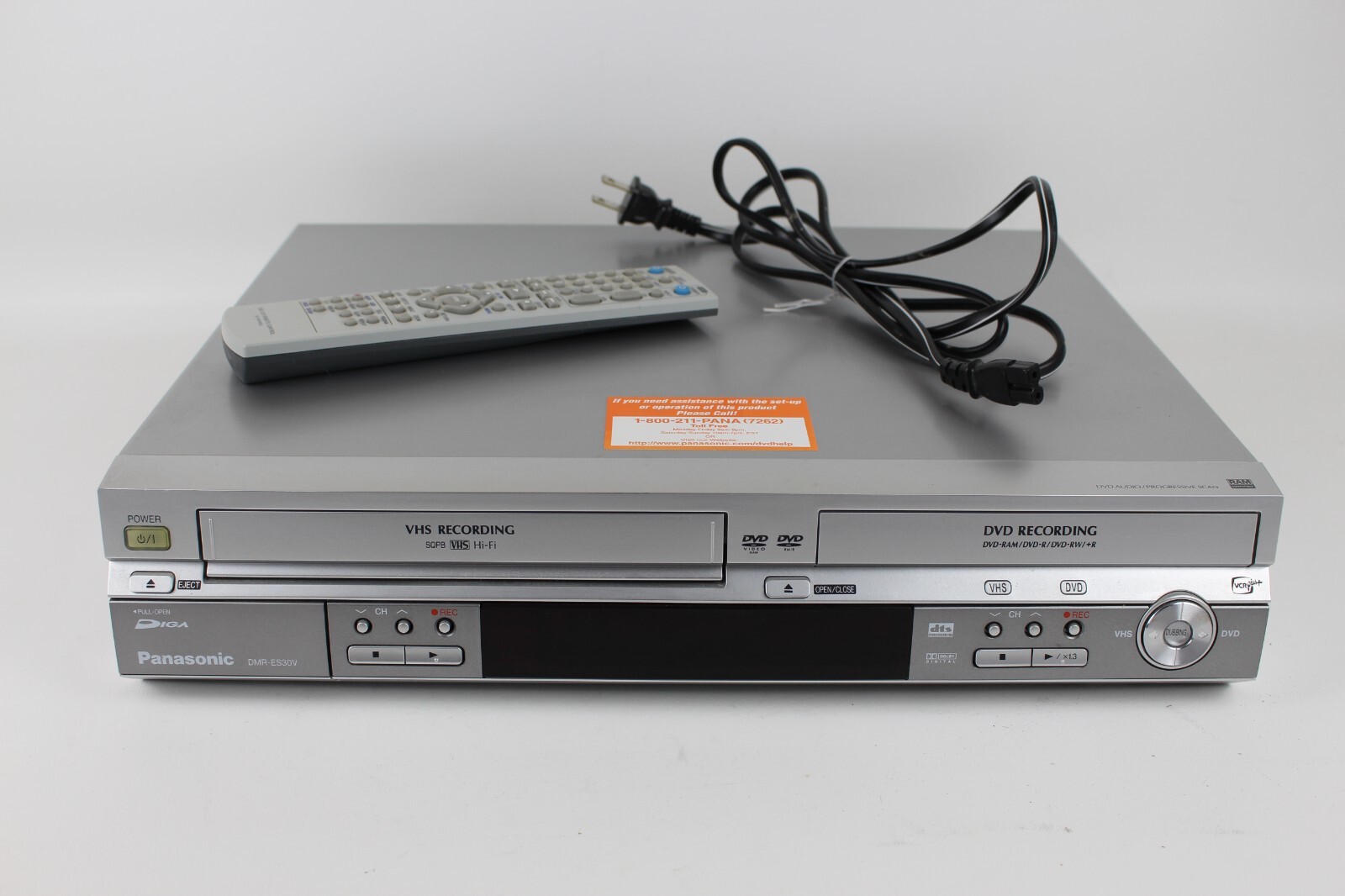 Panasonic DMR-ES30V DVD-VHS combo with remote for Parts. Not working