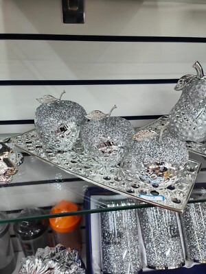 Silber geschliffener Diamant 3er Set Apfel mit Versuch Kristall Ornament Statue Biling