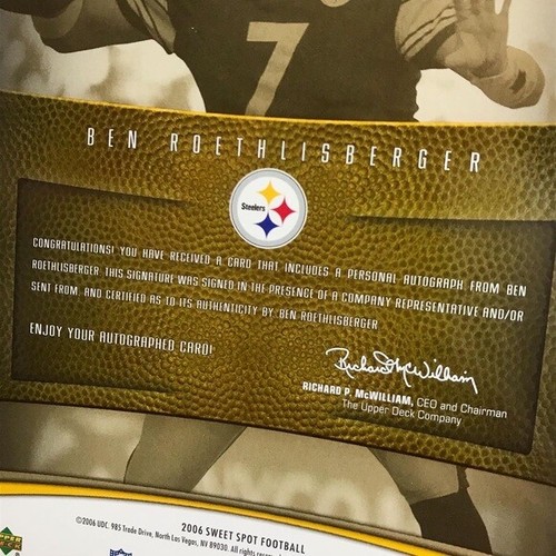 ‘06 Ben Roethlisberger UD Sweet Spot Sweet Images Box Topper Autograph Card - Picture 4 of 6