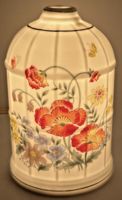 Porcelain Perfume Diffuser Night Lamp Light Dome Colorful Orange Poppy Bouquet