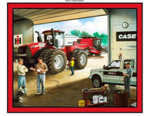 Fabric with Red Tractor 36" X44" Panel Working Farm Garage RETIRED