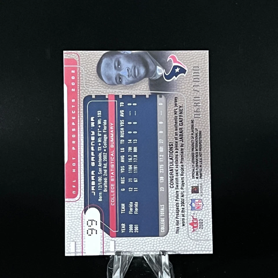 JABAR GAFFNEY 2002 Fleer Hot Prospects Future Swatch Rookie Jersey /1000 Texans - Image 2 of 2