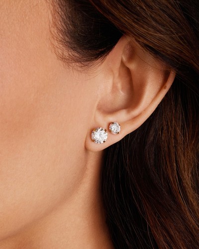 5Pairs Stainless Steel Round Cubic Zirconia Stud Earrings Set for Men Women Gift - Picture 3 of 6