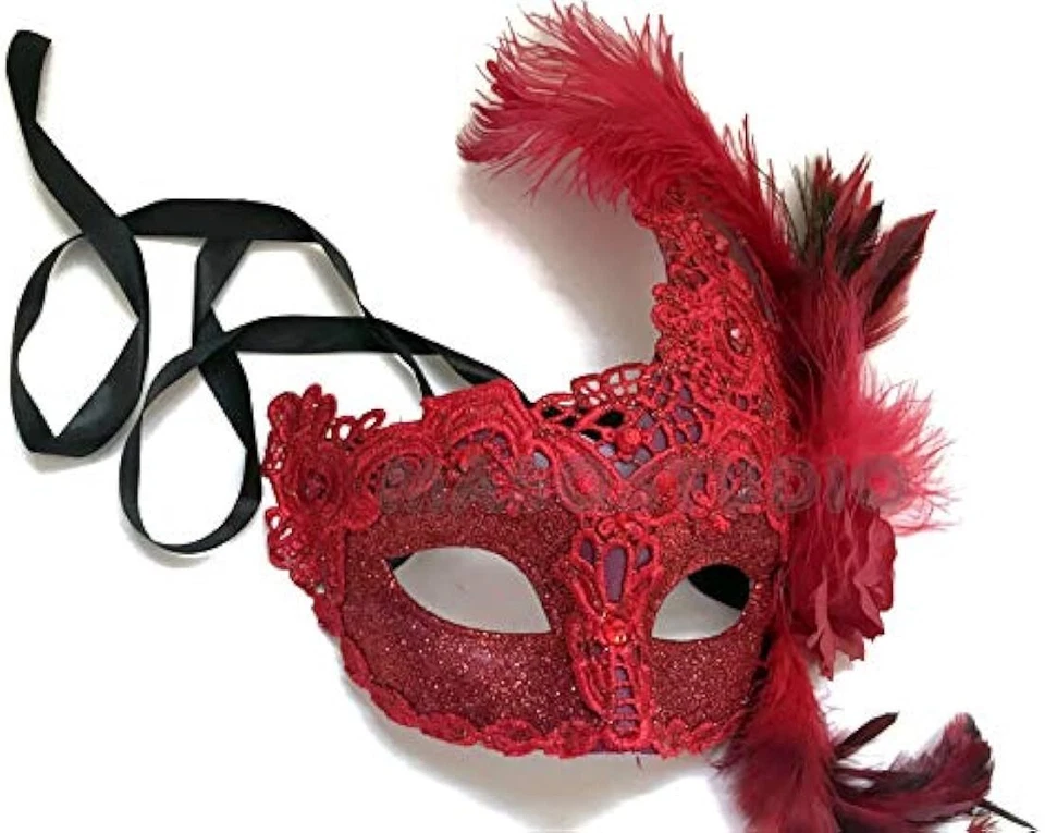 Red Lace Couple Masquerade Ball Mask Pair for Christmas New Year dress up Party - Изображение 3 из 4