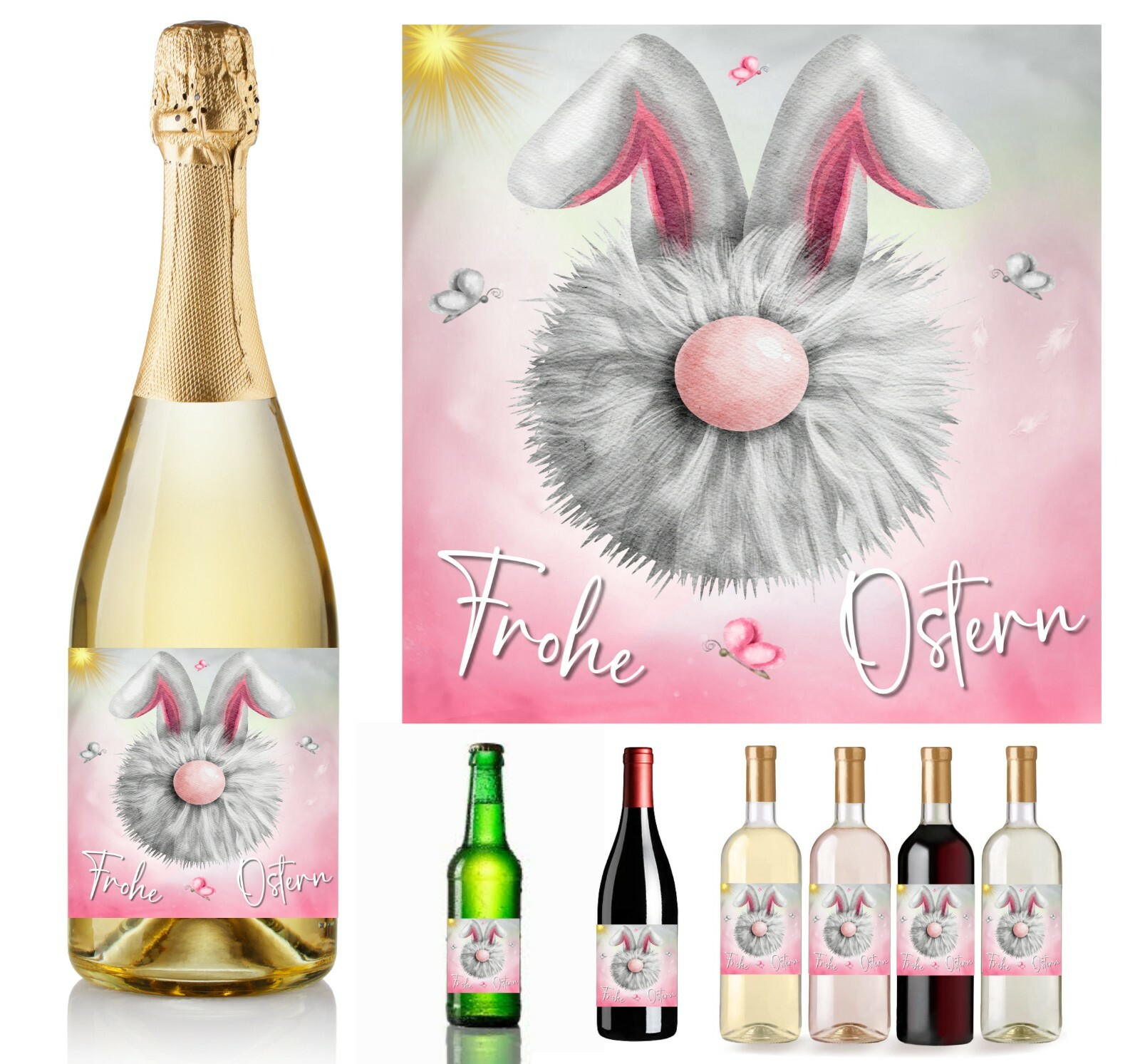 Play-Too 5 Aufkleber Flaschenetikett Etikett Frohe Ostern
