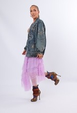 Vintage 90's Denim Bomber Jacket Embroidery Acid Wash Uk 10 Small (c1b)